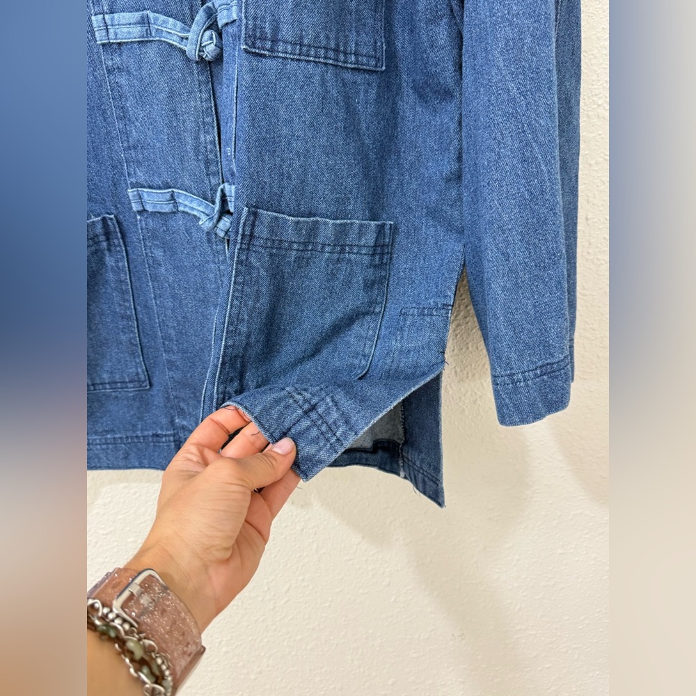 East Bay Mercantile Denim Jacket Chinese Style Frog Closure Trendy Chore Coat M - Picture 2 of 8